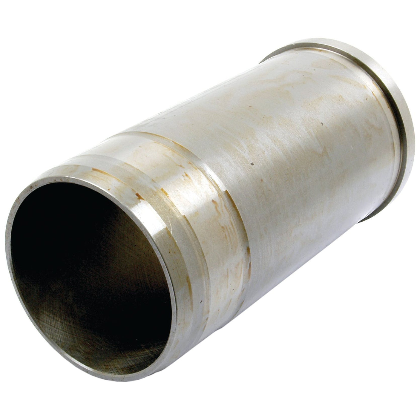 The Sparex Piston Liner (Finished) | Sparex Part No.S.63396 is a cylindrical metal pipe featuring an 11mm lip and a 95mm bore, with one open end and a flanged edge on the other side, and has a slightly rusted surface.