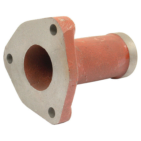 The Sparex Exhaust Elbow, part number S.63415, is a red, cylindrical metal pipe flange featuring a large central hole and four smaller holes at the corners on a hexagonal base, specifically designed for use with certain David Brown models.