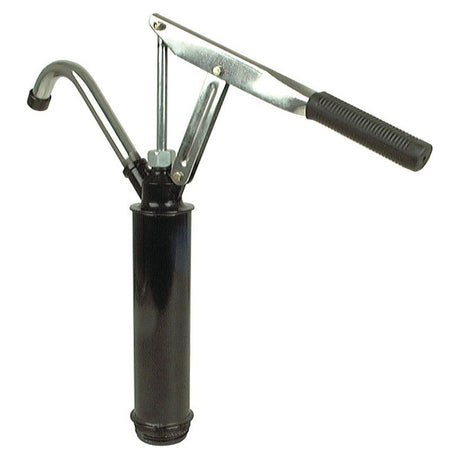 Image of the Sparex Supa Mover Barrel Pump - S.6396, featuring a lever handle and a metal nozzle. The body of the tool is black, while the handle is silver with a black grip. Ideal for dealing with non-corrosive liquids, it also functions efficiently as a portable dispensing pump.