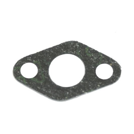 A black oval-shaped Exhaust Manifold Gasket (Sparex Part No.S.64002), featuring three holes—one larger in the center and two smaller on the sides—designed specifically for Zetor tractors, displayed on a plain white background.