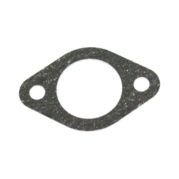 The Exhaust Manifold Gasket (Sparex Part No. S.64031) by Sparex is a flat, oval-shaped gasket featuring a large central hole and two smaller holes on either side for mounting. Made from a textured, dark-colored material, this gasket is compatible with the Toranit 413.