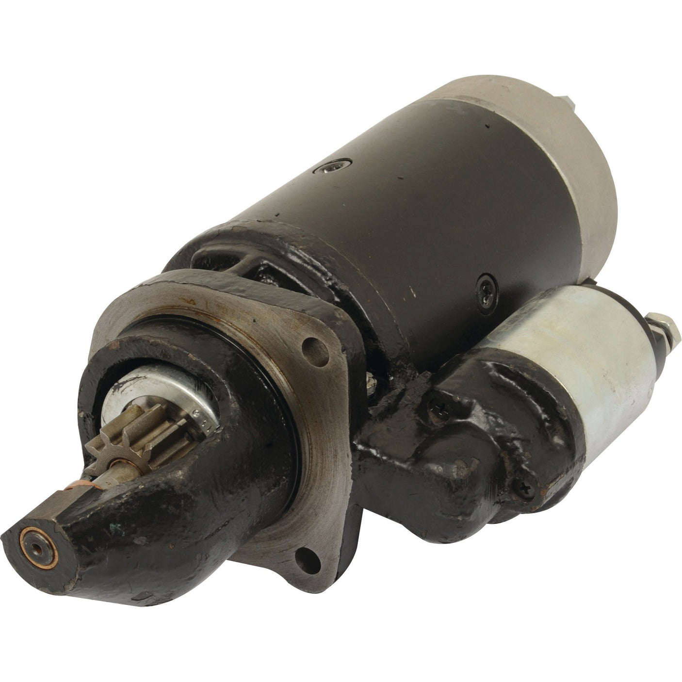 A close-up view of a 12V, 2.9kW Sparex starter motor (Sparex Part No. S.64051) with a metal casing and connected components, isolated on a white background.