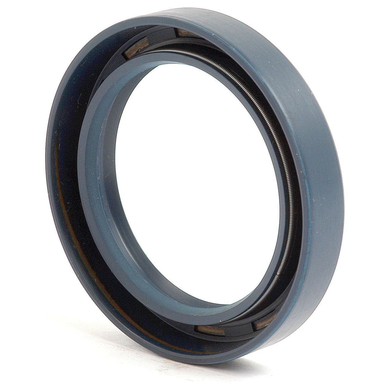 A close-up image of the Sparex Metric Rotary Shaft Seal, 58 x 80 x 13mm, featuring a blue mechanical seal with a metal spring. Designed to prevent the leakage of fluids or gases in machinery, this essential component is ideal for Zetor tractor parts (Sparex Part No.S.64084).