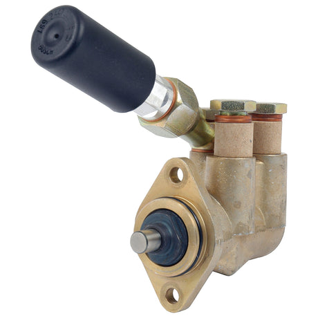 A brass fuel lift pump with a black handle and multiple ports, ideal for use with John Deere machinery, branded Sparex and listed under Sparex Part No. S.64156.