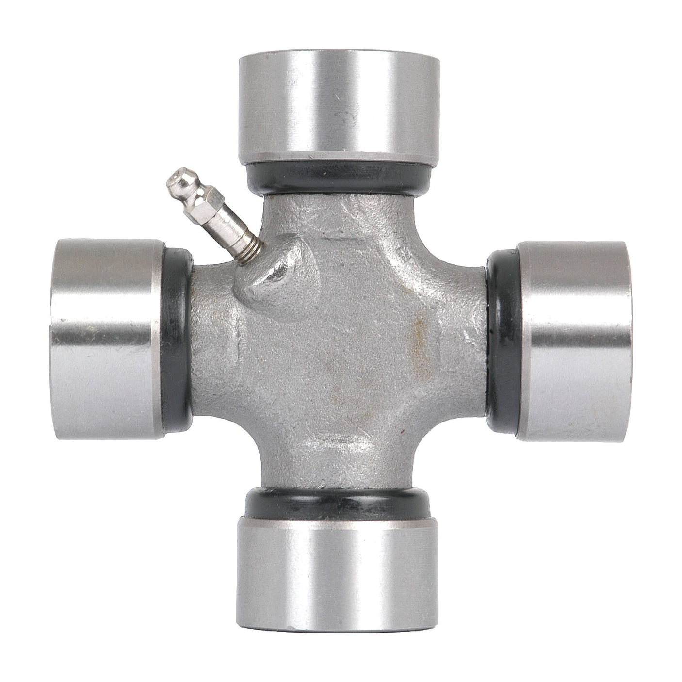 Image of a metal Universal Joint 38.0 x 106mm by Sparex (Part No. S.64200) with four cylindrical ends and a central lubrication point, suitable for Zetor.