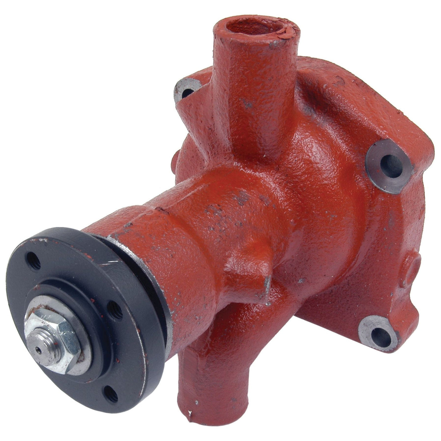 A red metal Water Pump Assembly with a cylindrical body, multiple mounting points, and bolt holes. This assembly, featuring a Sparex Impeller and pulley (Sparex Part No.S.64219), is compatible with John Deere models.