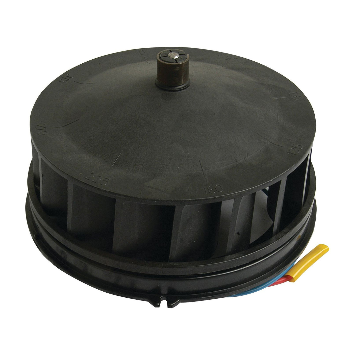 A black cylindrical Sparex Blower Motor With Wheel (Part No.S.64313) with wiring at the base, featuring a round top and vent-like structures around the sides.