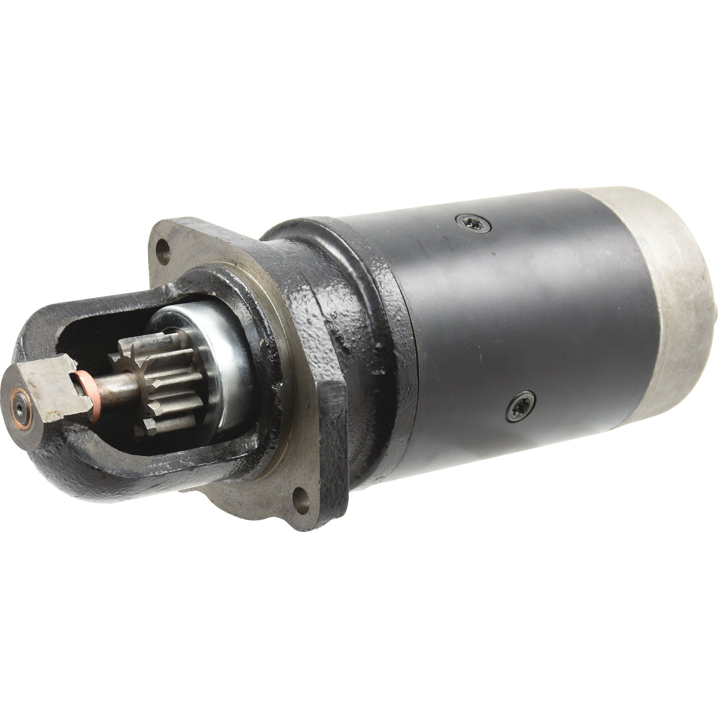 The Starter Motor - 12V, 3Kw (Sparex) by Sparex features a black cylindrical body, metallic gear, and mounting flange, making it ideal for use as an industrial solenoid actuator.