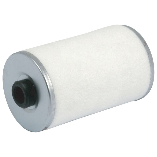 A cylindrical white fuel filter with metallic ends and a central black rubber gasket, perfect for use in Claas DOMINATOR machinery: Fuel Filter - Element | Sparex Part No.S.64337 by Sparex.