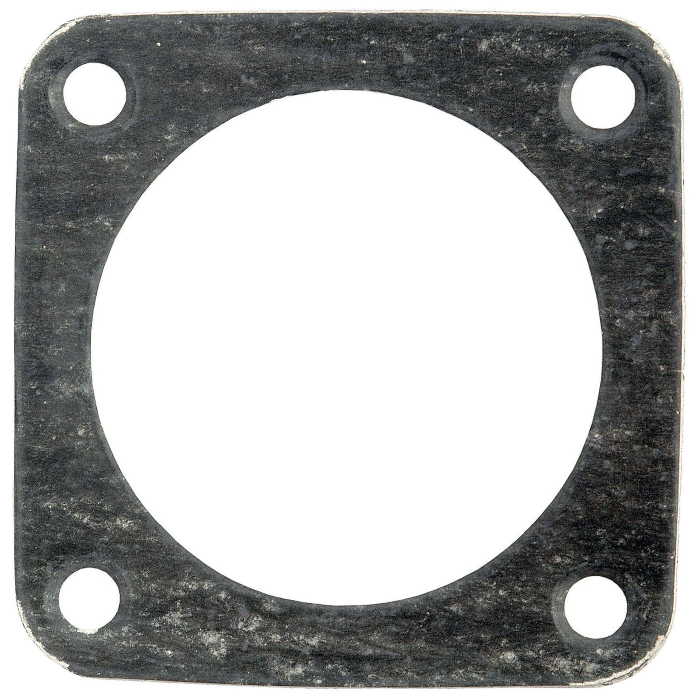 The Thermostat Gasket, Sparex Part No. S.64444 by Sparex, is a square metal gasket featuring a large circular hole in the center along with four smaller holes at each corner, making it perfect for Zetor machinery.