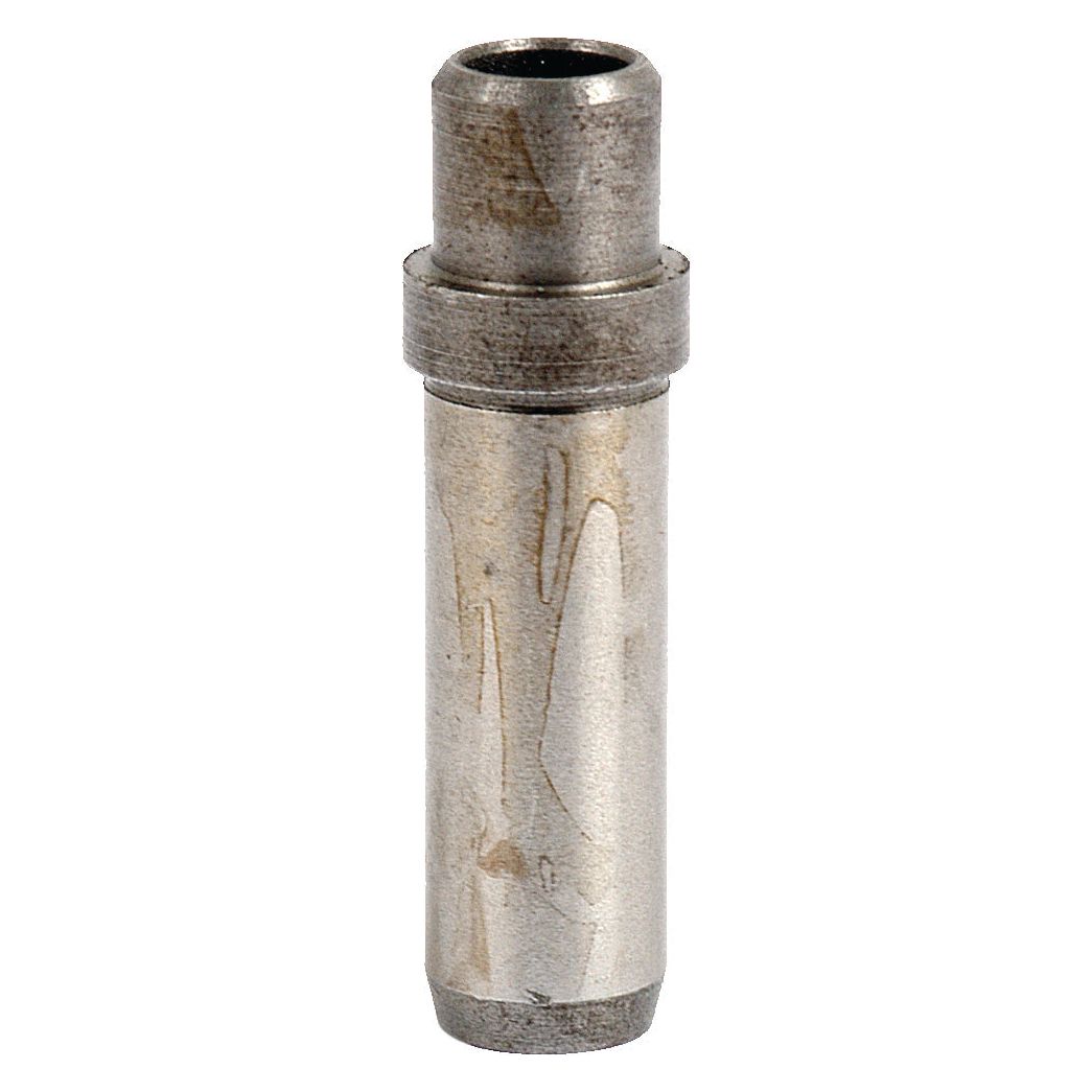 The Inlet/Exhaust Valve Guide, Sparex Part No. S.64477 from Sparex, is a cylindrical metal component commonly used in John Deere or Zetor machinery. Featuring a narrower top section and a wider base, its surface shows signs of use with some wear and slight tarnishing.