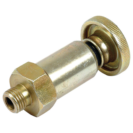 A metallic cylindrical connector with threaded ends and a round, textured grip on one side, compatible with the Sparex Fuel Primer Pump (Part No. S.64505).