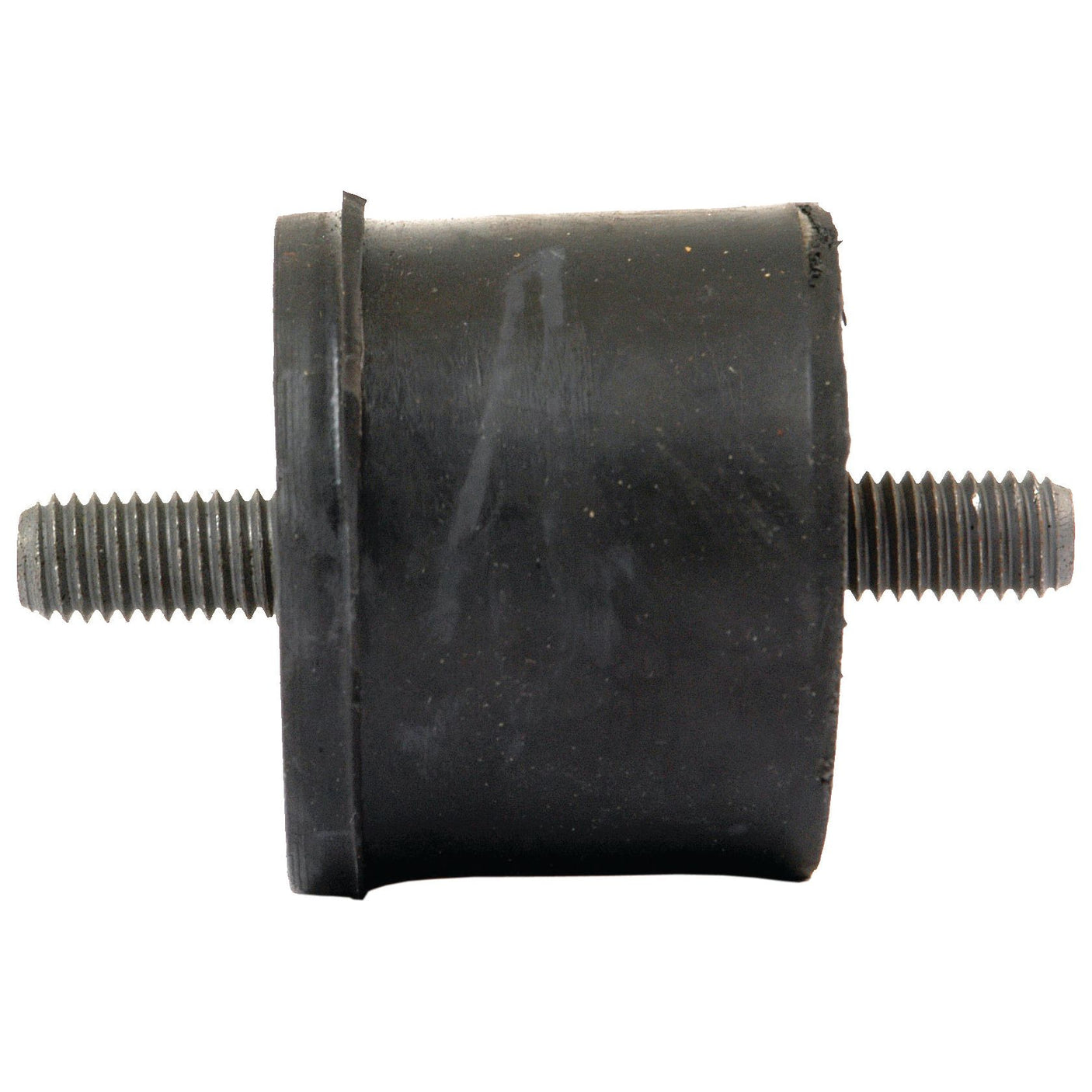 The Fuel Tank Mounting Bush (Sparex Part No. S.64514) from Sparex is a cylindrical black rubber mount fitted with metal threaded studs, threaded to size M10, protruding from both ends. It is ideal for Zetor machinery and serves as a compatible replacement part from Sparex.