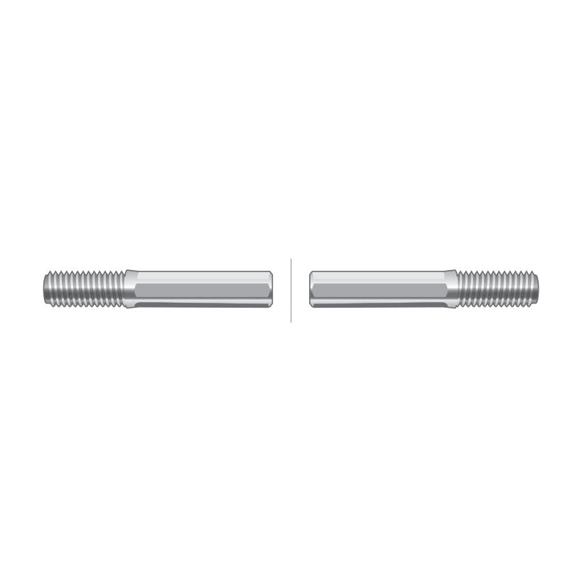 Two metal rods with threaded ends facing each other on a white background, resembling the precision-engineered Sparex PTO Cable - Length: 1072mm, Outer cable length: 810mm (Sparex Part No. S.64738).