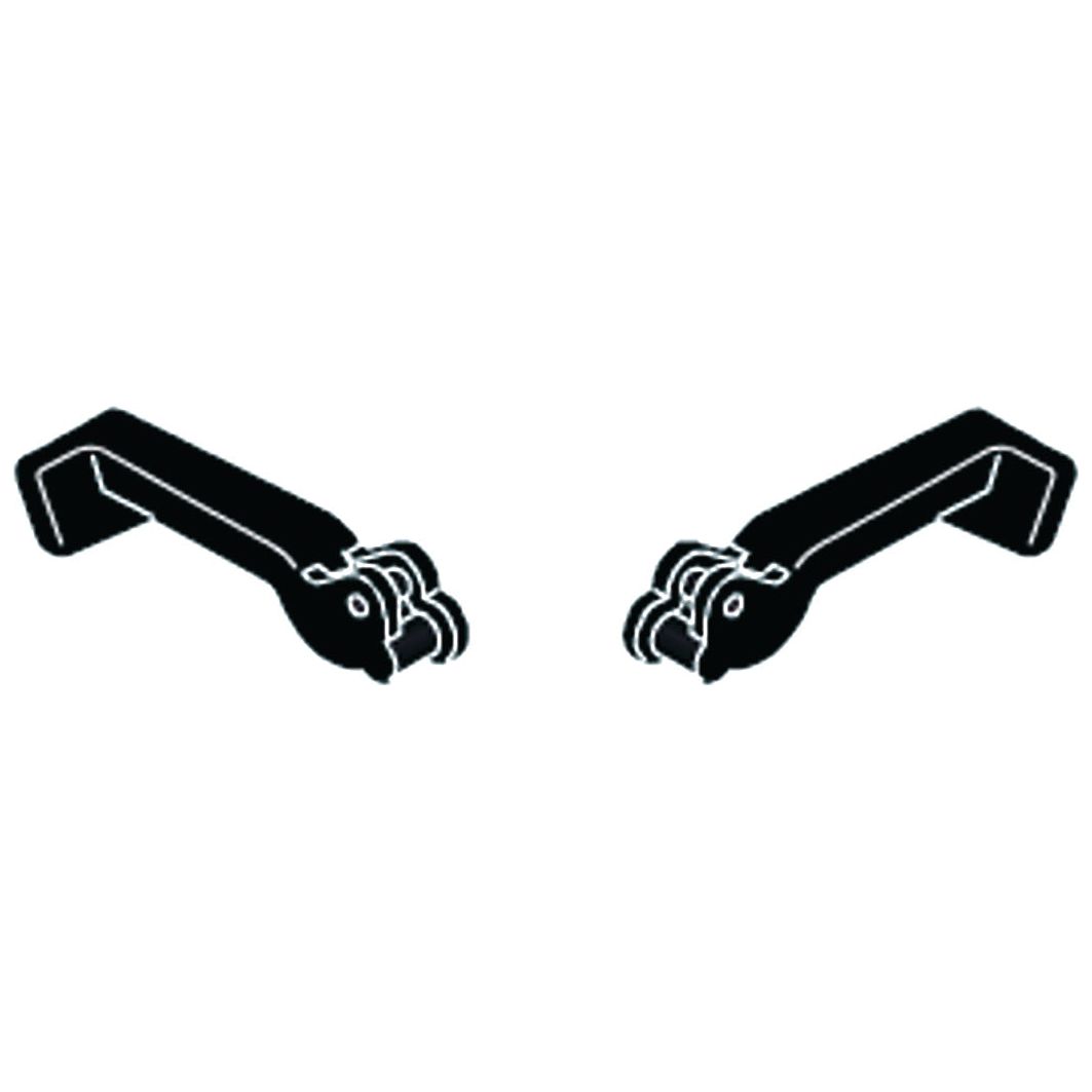 Two black latch handles facing each other on a white background, reminiscent of the durable Side Window Latch LH, Sparex Part No. S.64745, for Zetor Tractors from Sparex.