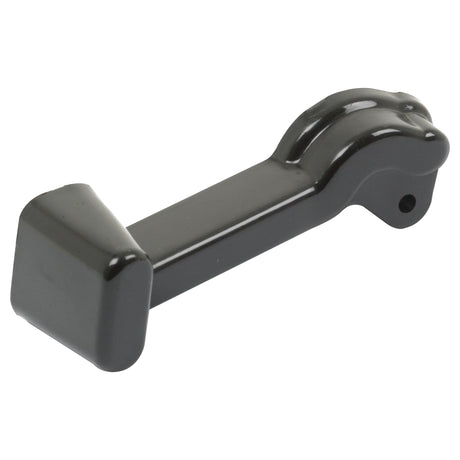 A black plastic handle with a curved end and a rectangular grip, closely resembling those found on Zetor machinery, can be identified as the Side Window Latch RH (Sparex Part No. S.64746) from Sparex.