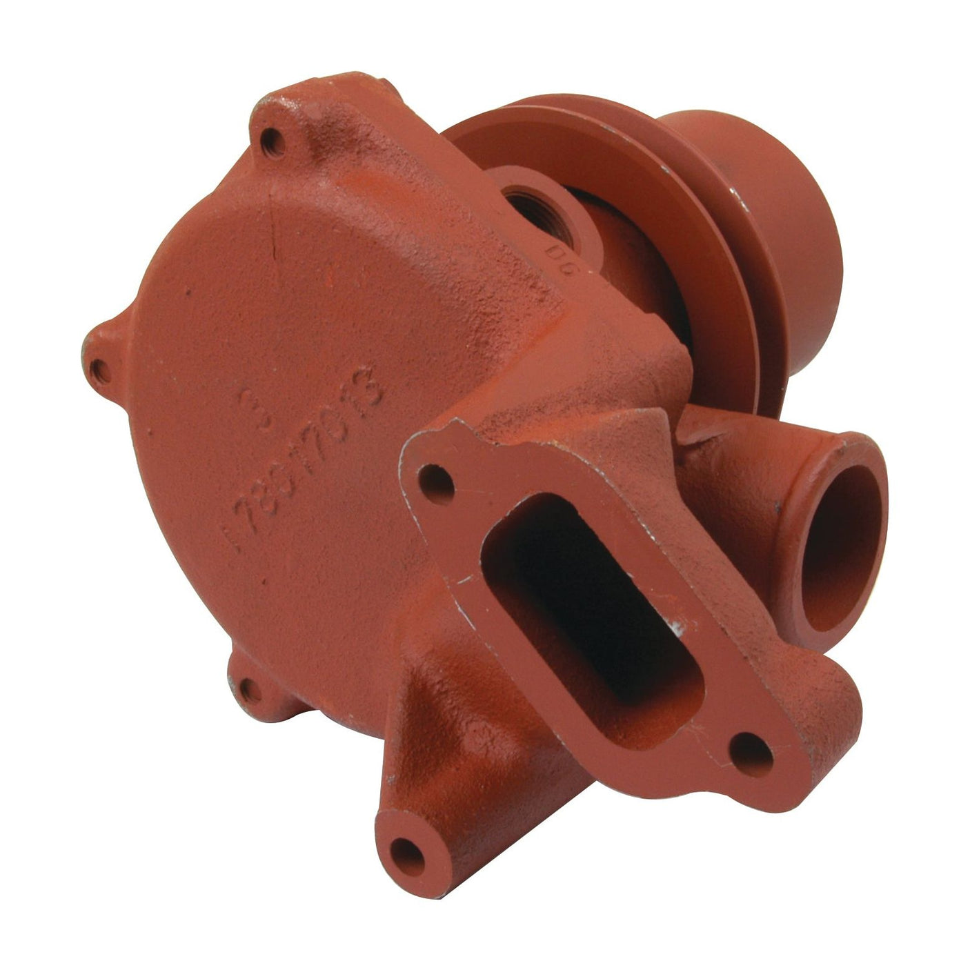 A red cast iron water pump with multiple connection points is shown, featuring the Sparex Water Pump Assembly (Supplied with Pulley) - S.64814 for optimal performance.