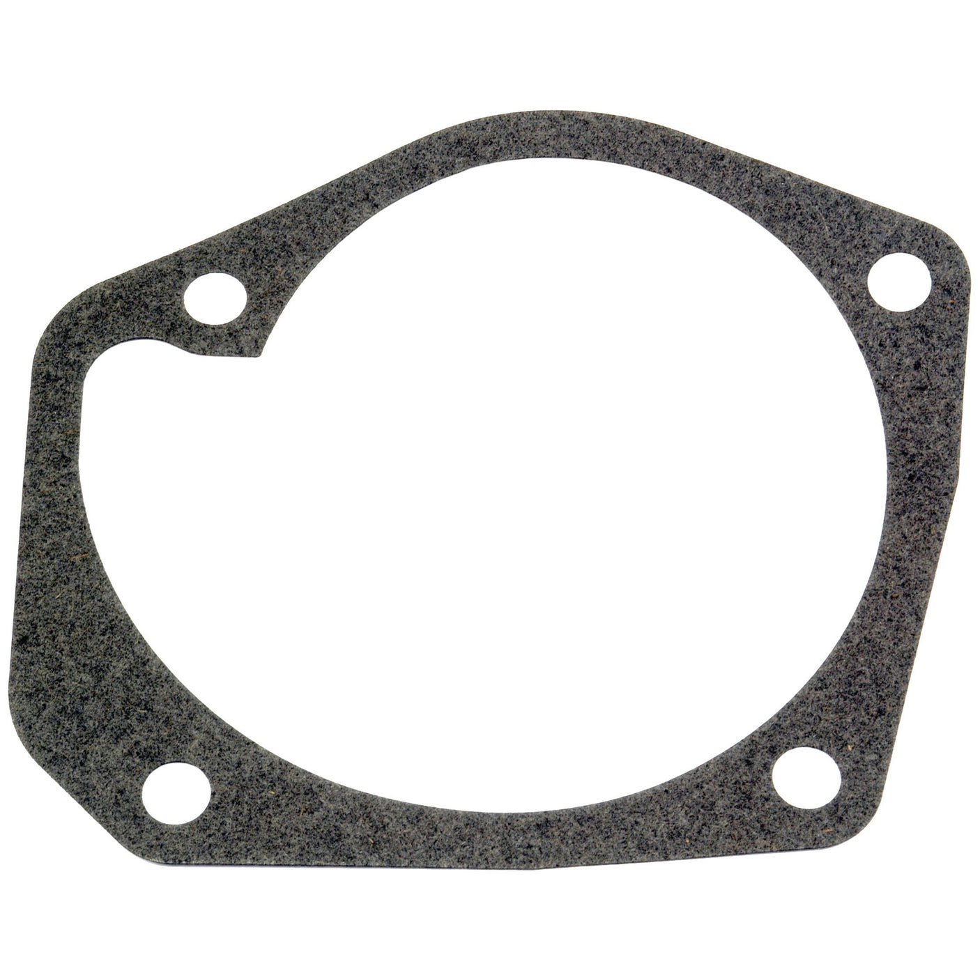 The Sparex Water Pump Gasket (Part No. S.64873) is grey, circular, and features three bolt holes along with one flattened edge, making it suitable for use in a Zetor engine.