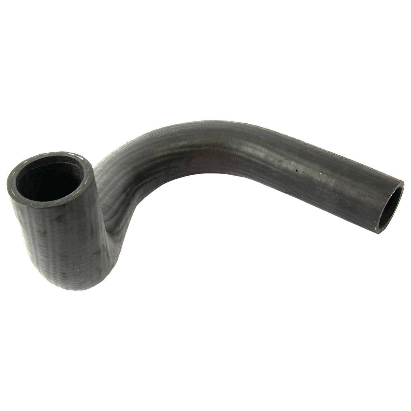 A dark-colored, curved rubber hose with equal inner diameters of 42mm at both ends, likely used for automotive or industrial purposes. This Sparex Bottom Hose (Part No. S.65011) is compatible with Ford/New Holland models and fits securely with a Sparex hose clip.