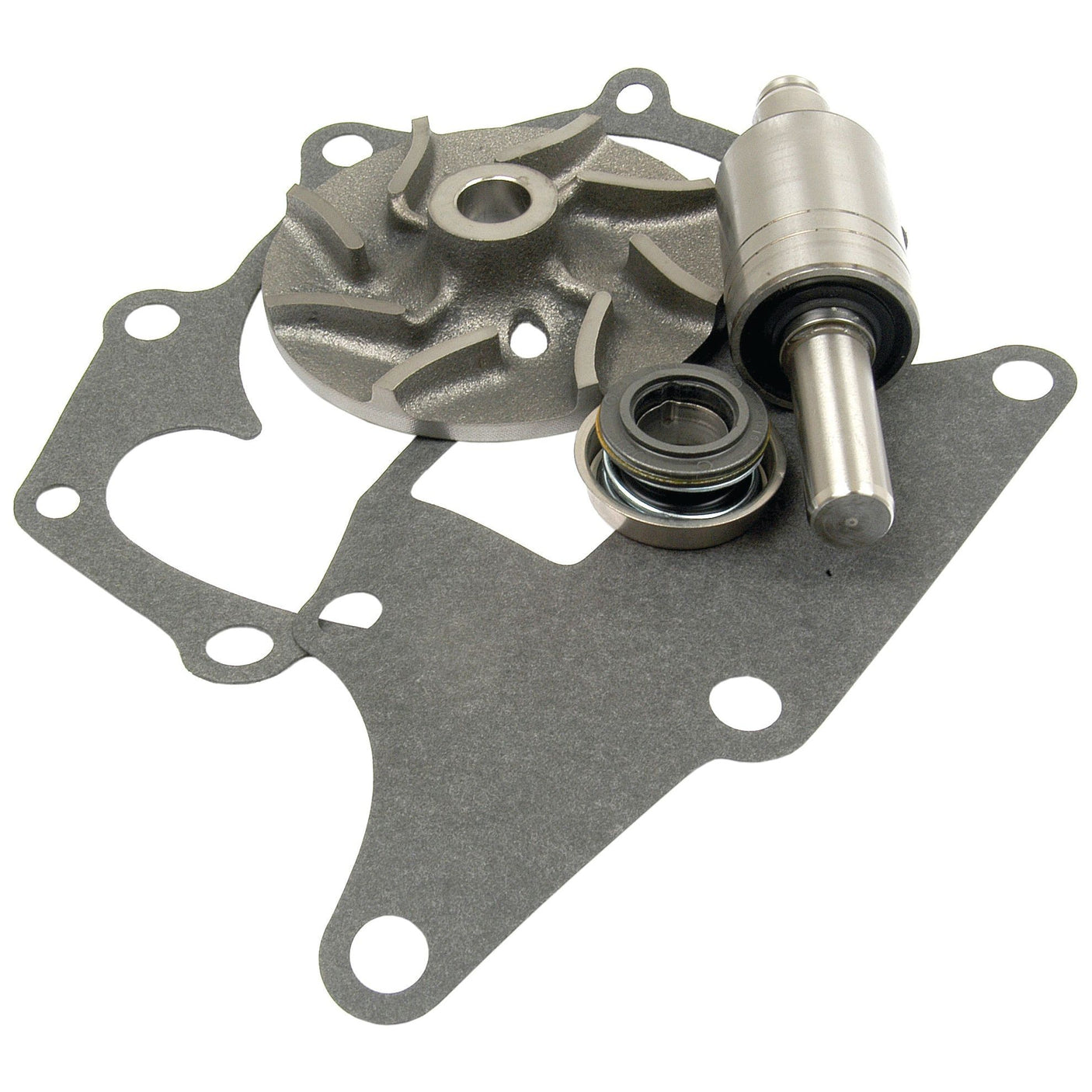 The Sparex Water Pump Repair Kit (Sparex Part No. S.65025) features a metal mechanical assembly that includes gaskets, a rotor, a spindle, and a ceramic seal facing.