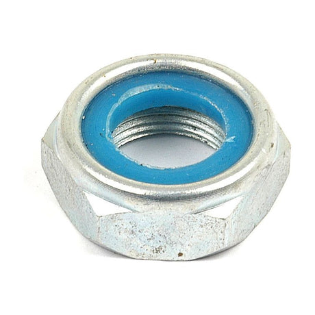 A Steering Wheel Nut 11/16'' from Sparex (Part No. S.65155) with a blue nylon insert, ideal for Ford New Holland vehicles.