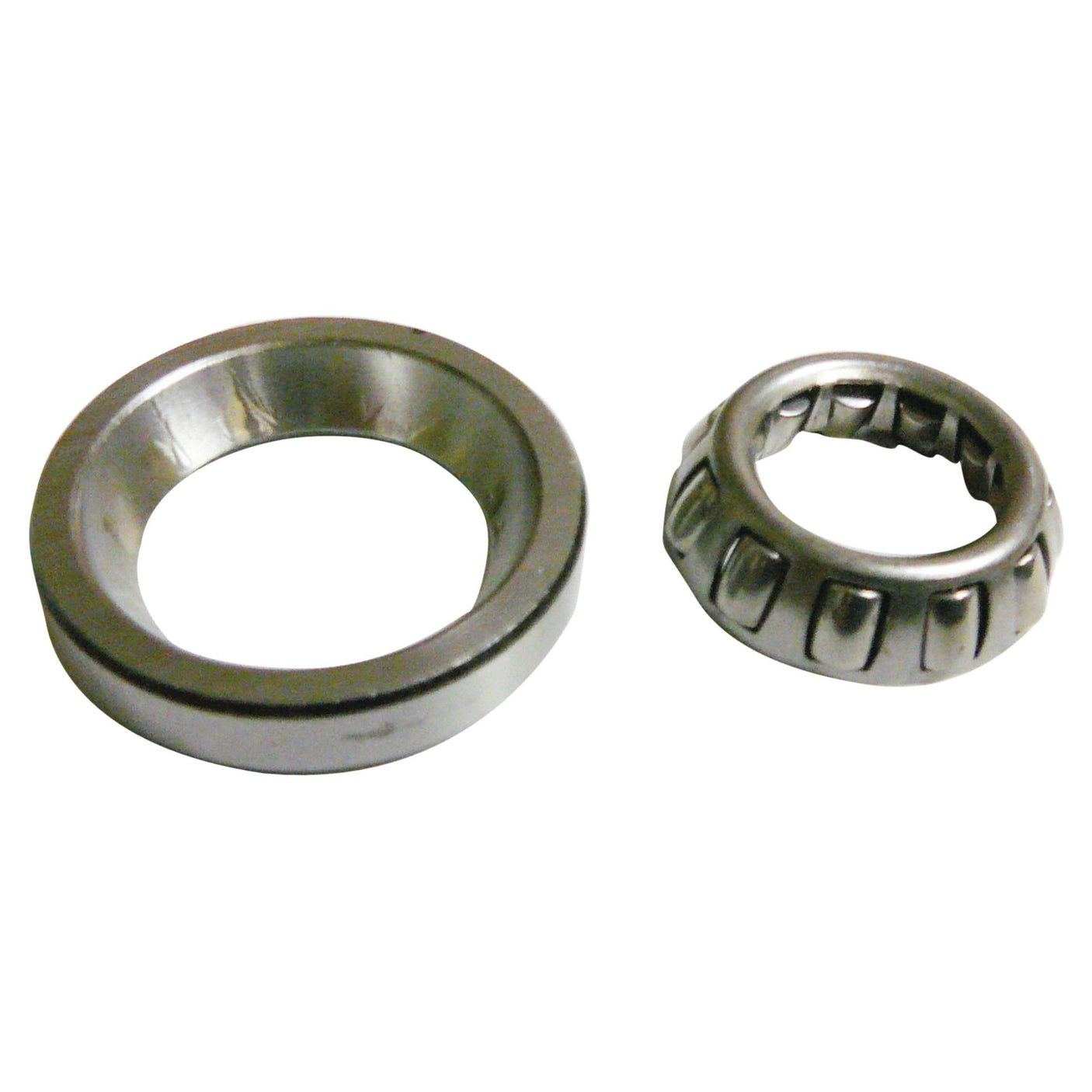 Two circular mechanical components: a larger metal ring on the left and a smaller Sparex Taper Roller Bearing (L5738) - S.65161 with evenly spaced teeth on the right, both isolated on a white background.