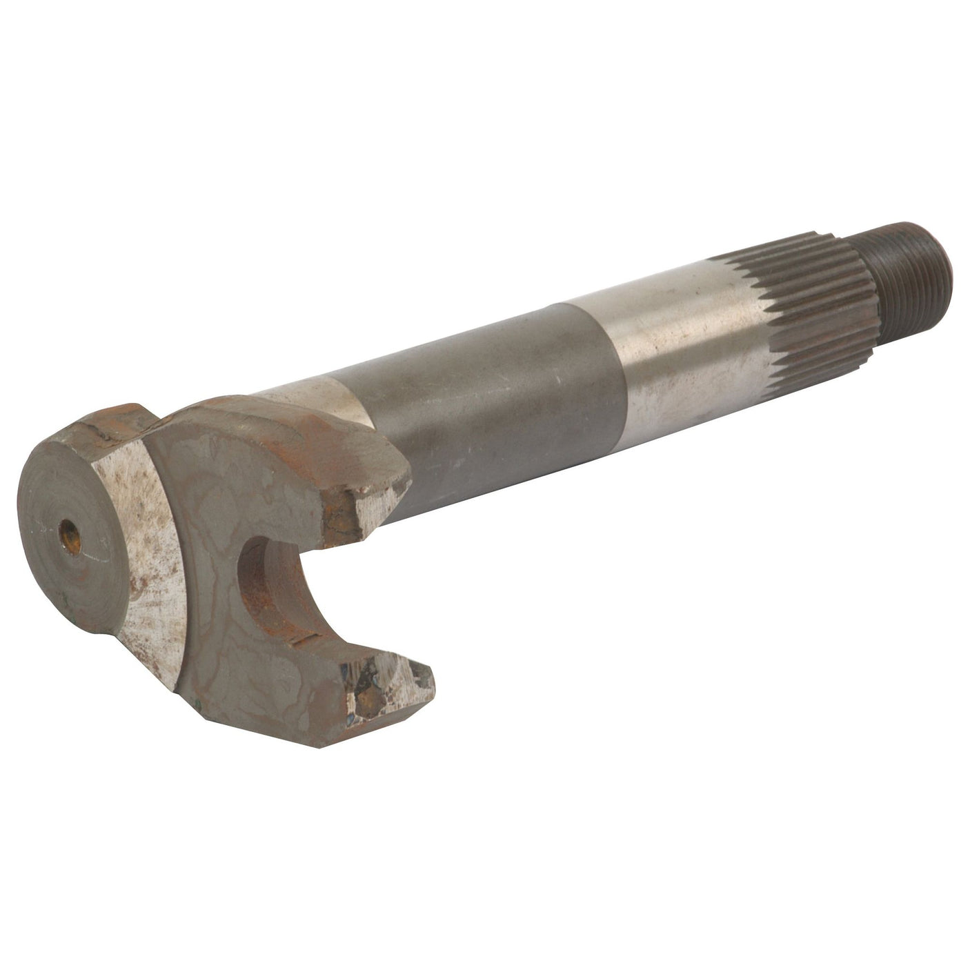 A Sparex Rocker Shaft (Part No. S.65163) with a cylindrical shape, featuring one end with a threaded part and a splined section, and the other end forming a yoke-like claw, suitable for Ford New Holland applications.