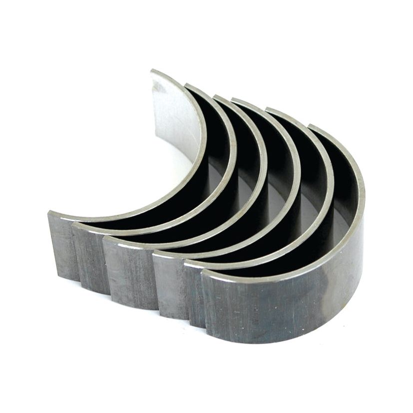 A set of five Conrod Bearings +0.020'' (0.50mm), ideal for Ford/New Holland tractors, aligned in a semi-circular arrangement. Perfect Sparex Part No.S.65196 tractor parts for your maintenance needs.