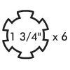 Illustration of a circular shape with six protruding notches, labeled "1 3/4''-6 Spline," fitting the PTO Yoke - Quick Release (U/J Size: 32 x 76mm, Sparex Part No. S.6521) from Sparex for PTO Series AW35/W2400.