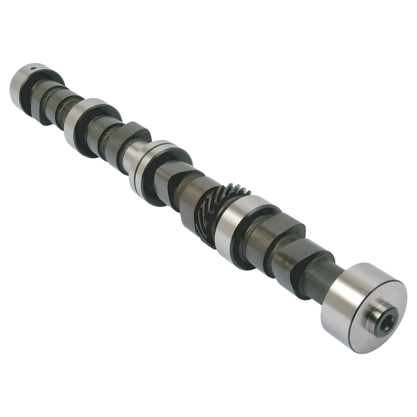 The Camshaft 4 Cyl. (Sparex Part No. S.65239) by Sparex is a New Holland metal camshaft featuring multiple lobes and gears, designed to control the timing of valve movement in internal combustion engines.