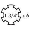 Diagram of a circular object with six notches evenly spaced around the edge, labeled "1 3/4\" x 6". This component, the PTO Yoke - Quick Release (U/J Size: 35 x 106.5mm), is compatible with Bondioli & Pavesi universal joints. Sparex Part No.S.6523