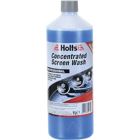 A 1-liter bottle of Sparex Holts Screen Wash (S.6524) effectively removes bugs, bird droppings, and road grime, while also preventing freezing and providing antifreeze protection.