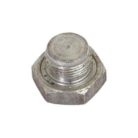 A hexagonal metal bolt with a threaded shaft and a flat circular head, designed specifically as a sump plug for Ford/New Holland machinery with a thread size of 7/8'', is available as the Sump Plug by Sparex (Sparex Part No. S.65276).