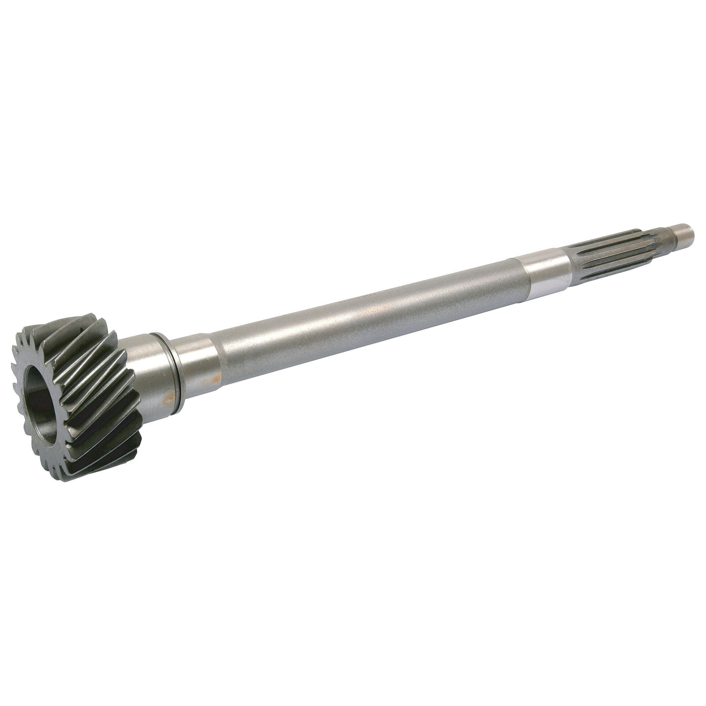 The Main Shaft, listed as Sparex Part No. S.65336 by Sparex, is often utilized in Ford machinery and features a helical gear on one end with spline teeth on the other.