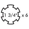 A circular icon with six evenly spaced notches, displaying text "1 3/4" x 6" inside the circle, akin to a Sparex PTO Yoke - Quick Release (U/J Size: 36 x 89mm) | Sparex Part No.S.6534.