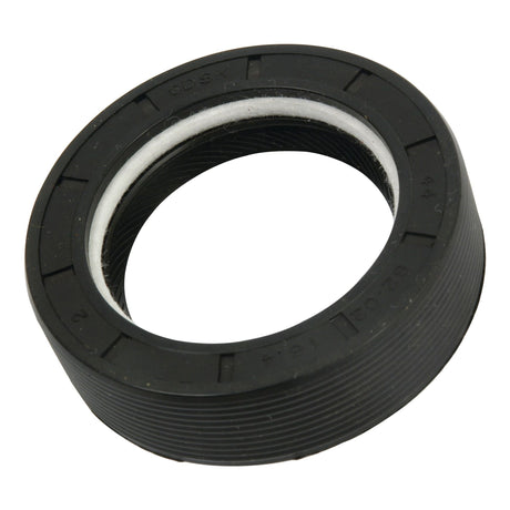 Close-up of a Sparex oil seal, part number S.65359, measuring 141 x 120 x 11.3mm, featuring black rubber construction and a metal spring inside, designed to prevent leakage of lubricants in Ford/New Holland machinery.