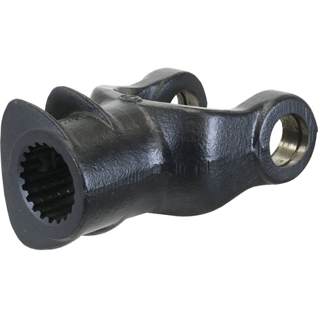 Close-up of a black metal PTO Yoke - Quick Release (U/J Size: 36 x 89mm) with two holes on one side and a splined end on the other, suitable for PTO Series AW36/W2500 by Sparex.