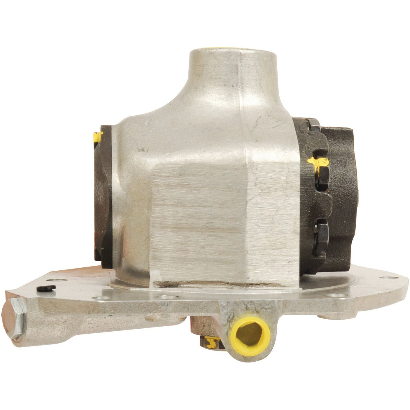 The Sparex Hydraulic Pump (Part No. S.65387) is a mechanical component featuring a silver metal housing and yellow fittings, commonly used in engines or machinery, typically functioning as a gear-type hydraulic pump.