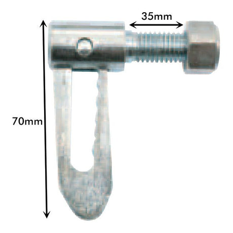 An assembly called the Droplok Pin Assembly 35mm - S.653 from Sparex, featuring a metal component with a bolt and a slotted extension, includes an UNF thread and measures 70mm in length and 35mm from the bolt head to the start of the extension.