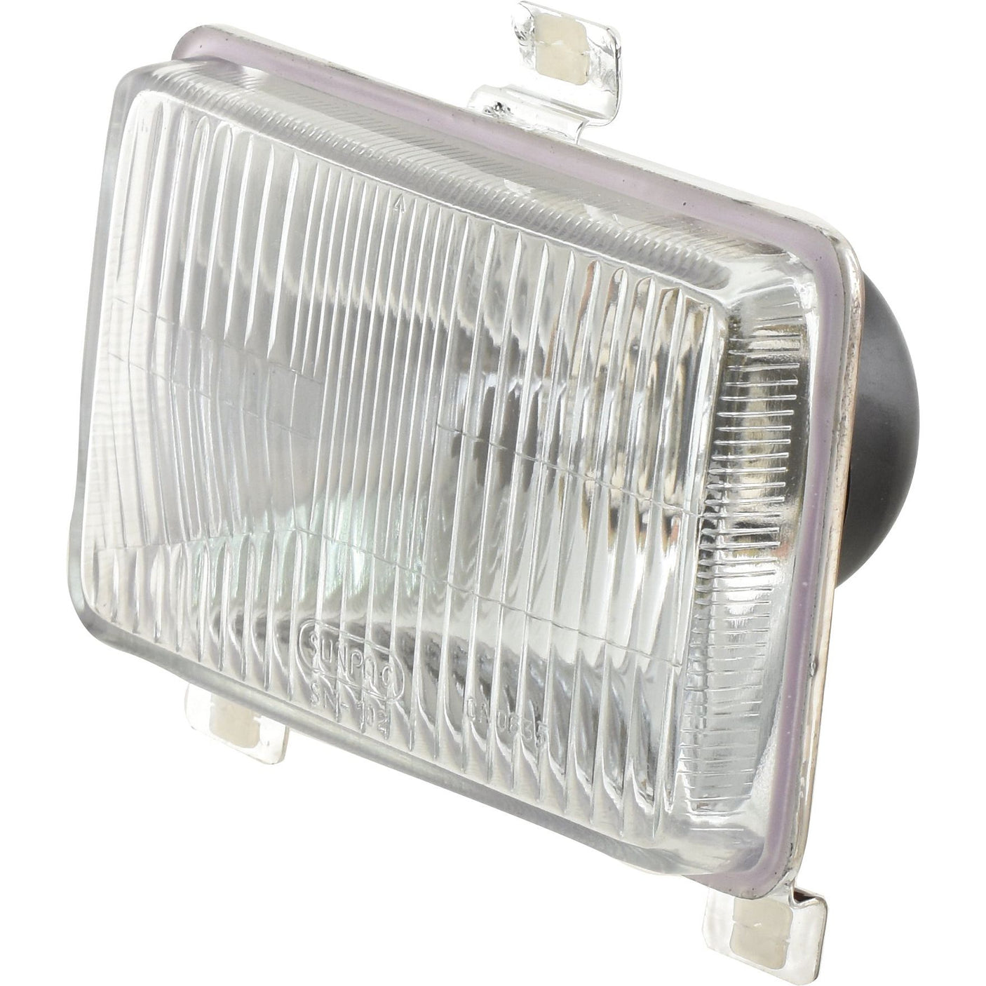 The Sparex Head Light (S.65437), a 12V halogen rectangular car headlight with a clear ribbed lens, includes a sturdy metal mounting bracket and is compatible with both right-hand and left-hand dip configurations.