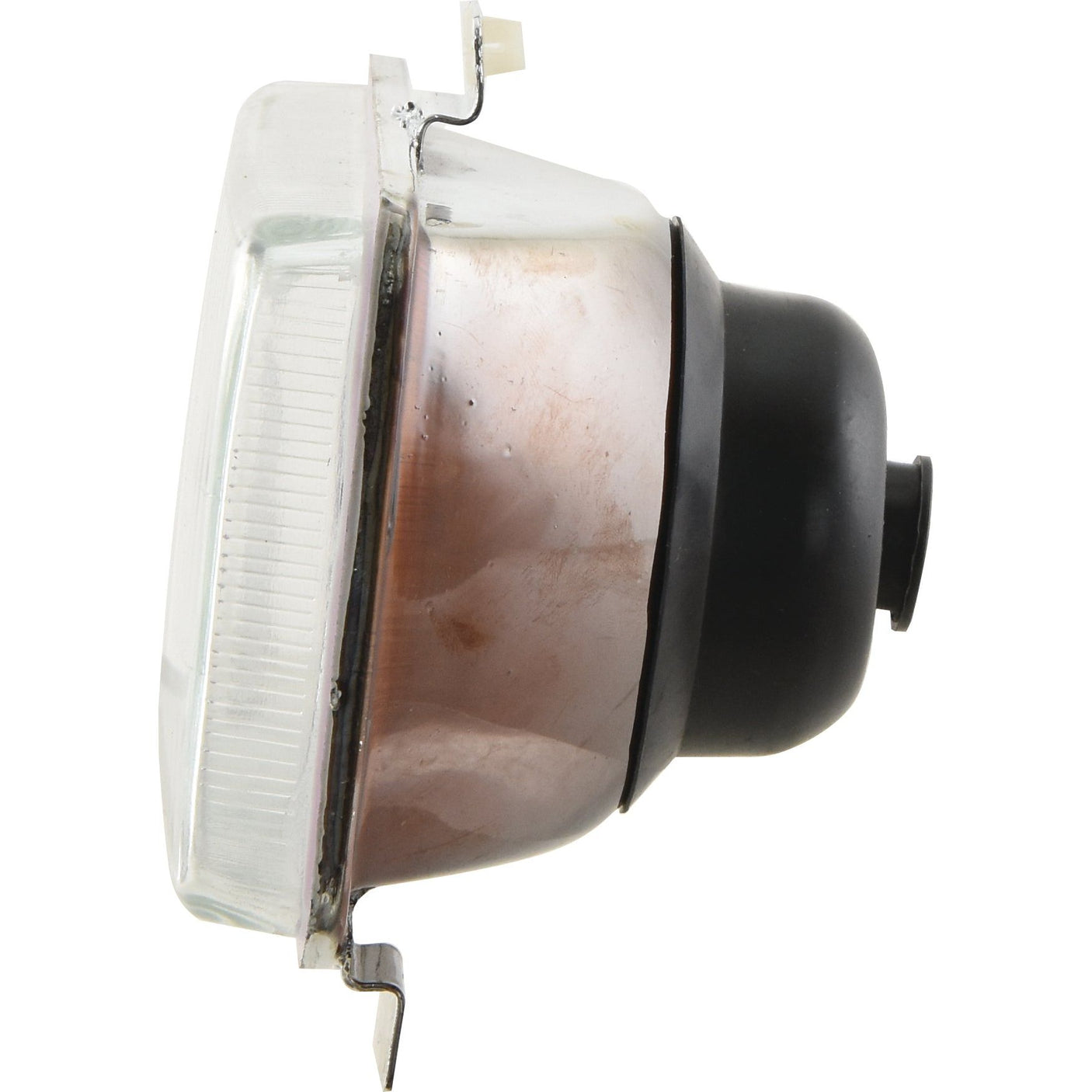 Side view of a Sparex Head Light, model S.65438 (Halogen), featuring an E Approved automotive headlight assembly component with a lens, a metal reflector, and a black rubber seal.