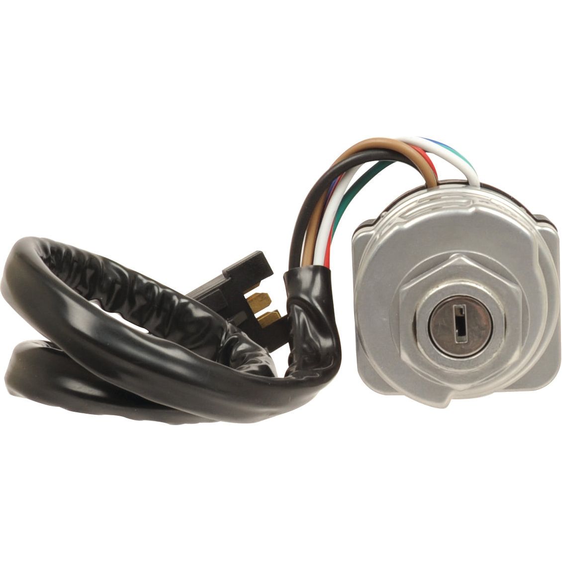 Sparex's Ignition & Heater Switch (Part No. S.65441) is a cylindrical ignition switch featuring a bundle of multi-colored wires and a black plastic connector, compatible with Case IH MAXXUM tractors.