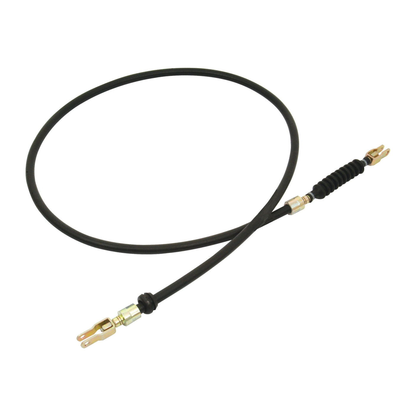 The Sparex Hitch Cable (Part No. S.65448) is black and features metal connectors at both ends, including one with a ribbed protective section. It measures 1358mm (53 15/32'') in total length and has a cable length of 1184mm (46 5/8''), making it ideal for Ford / New Holland equipment.