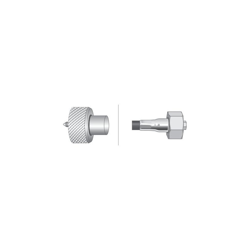 Technical illustration of the Drive Cable, measuring 951mm with an outer cable length of 918mm, featuring a two-part connector with a threaded end (left) and a hexagonal nut with a visible pin (right), separated by a vertical line. Suitable for Case IH machinery, this Sparex component (Part No. S.65463) ensures secure connections.
