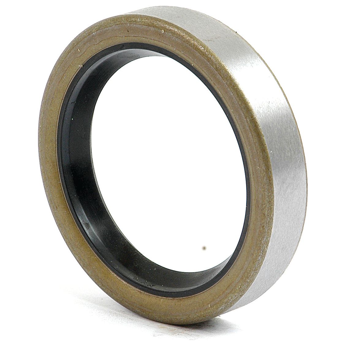 Close-up image of the Imperial Rotary Shaft Seal, 2'' x 2 3/4'' x 1/2'', featuring a circular shape with an outer metal surface and an inner rubber sealing edge. Perfect for Ford/New Holland machinery, this Sparex part (No. S.65476) is designed to ensure optimal performance.