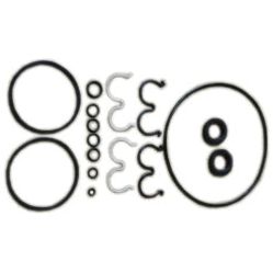 A selection of black and silver O-rings and clips from the Seal Kit (Sparex Part No. S.65489), essential for maintaining your Ford New Holland, are arranged in a pattern on a white surface.