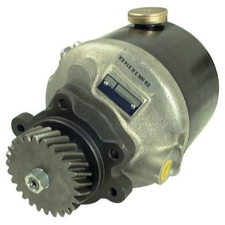 Introducing the Sparex Power Steering Hydraulic Pump - S.65503: a mechanical component with a metal gear and a cylindrical body. This device features various bolts, a small brass cap on top, and a front inlet hole size for optimal performance.