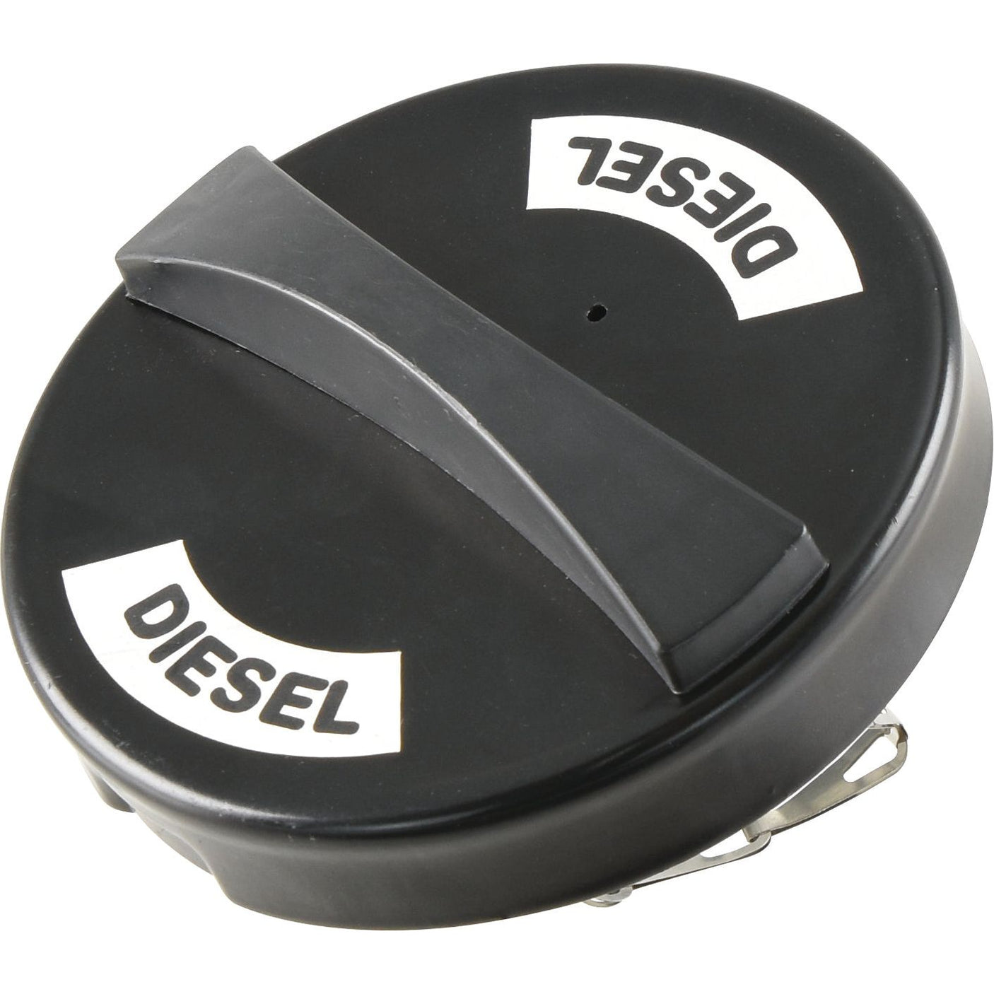 Black Fuel Cap - S.65526 from Sparex, featuring a central handle and "DIESEL" labeled in white on opposite sides. It boasts a Metal Bayonet design for a secure fit with Sparex parts.