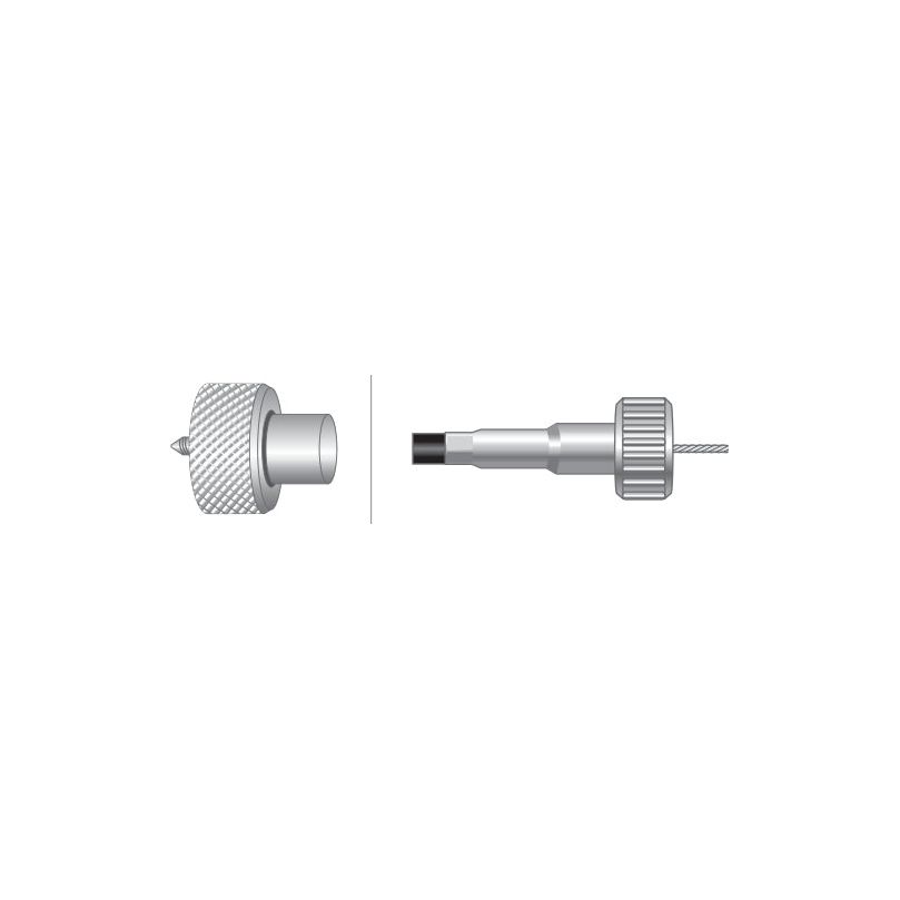 Image depicting a Sparex Drive Cable (Part No. S.65561) from two different angles: one straight on showing the front end and another from the side showcasing its length of 1225mm, similar to parts used in Ford/New Holland machinery.