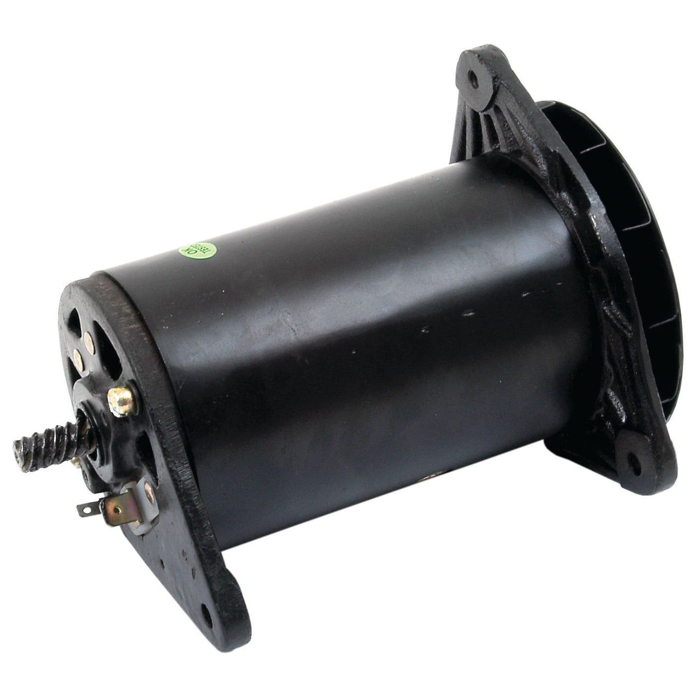 Against a white background, the Dynamo 22 Amps (Sparex Part No.S.65577), a black electric motor with a cylindrical body and mounting brackets on each end, noted for its compatibility with Ford / New Holland machinery, is on display.